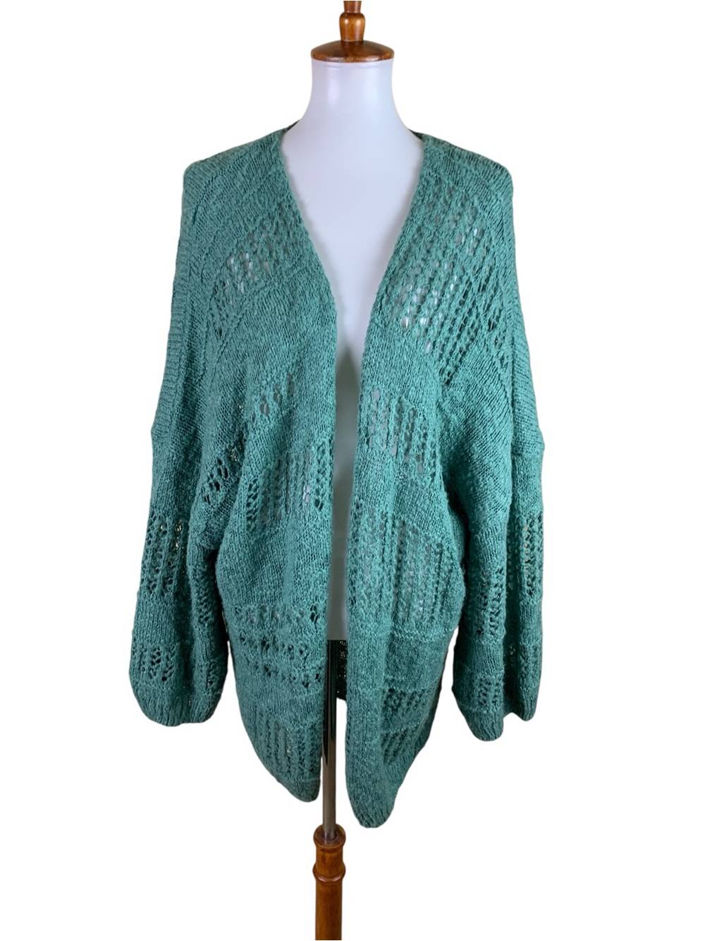 Talulah Open Knit Cardigan Green Boho Chunky Grandpa Coastal Layering M